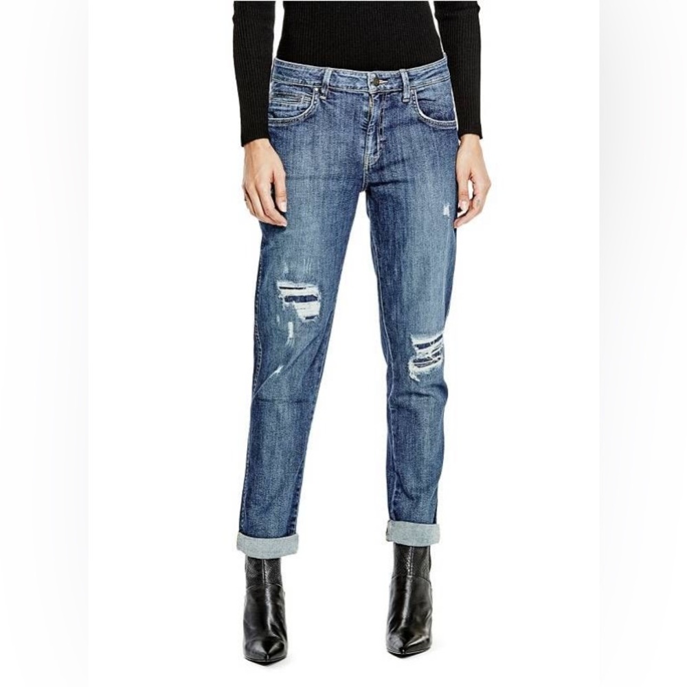 GUESS Ripped Patch Destroyed Distressed Relaxed Boyfriend Jeans Size 24